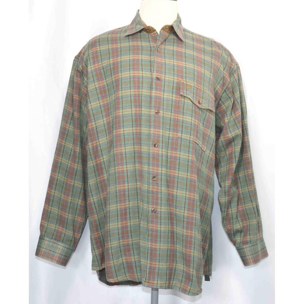 Orvis Plaid Button Down Green Cotton Vintage Long Sleeve Shirt Mens Size XL